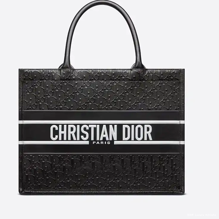 Embossed White Oblique Calfskin Dior Tote Book Black 0522 Luxury